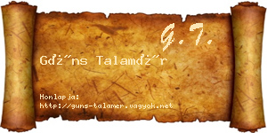 Güns Talamér névjegykártya